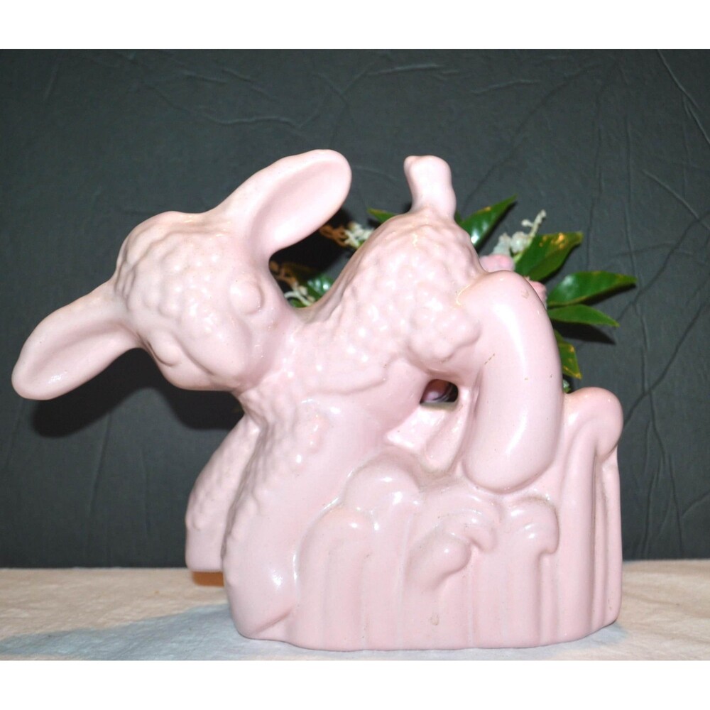 1940s Pink Lamb Kitschy Cottage Core Planter Cache Pot Decor